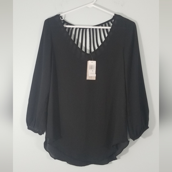 Philosophy NWT Blouse. Sheer Black. Back Cutout. V-Neck. Loose Fit. Size XS. - Picture 1 of 8